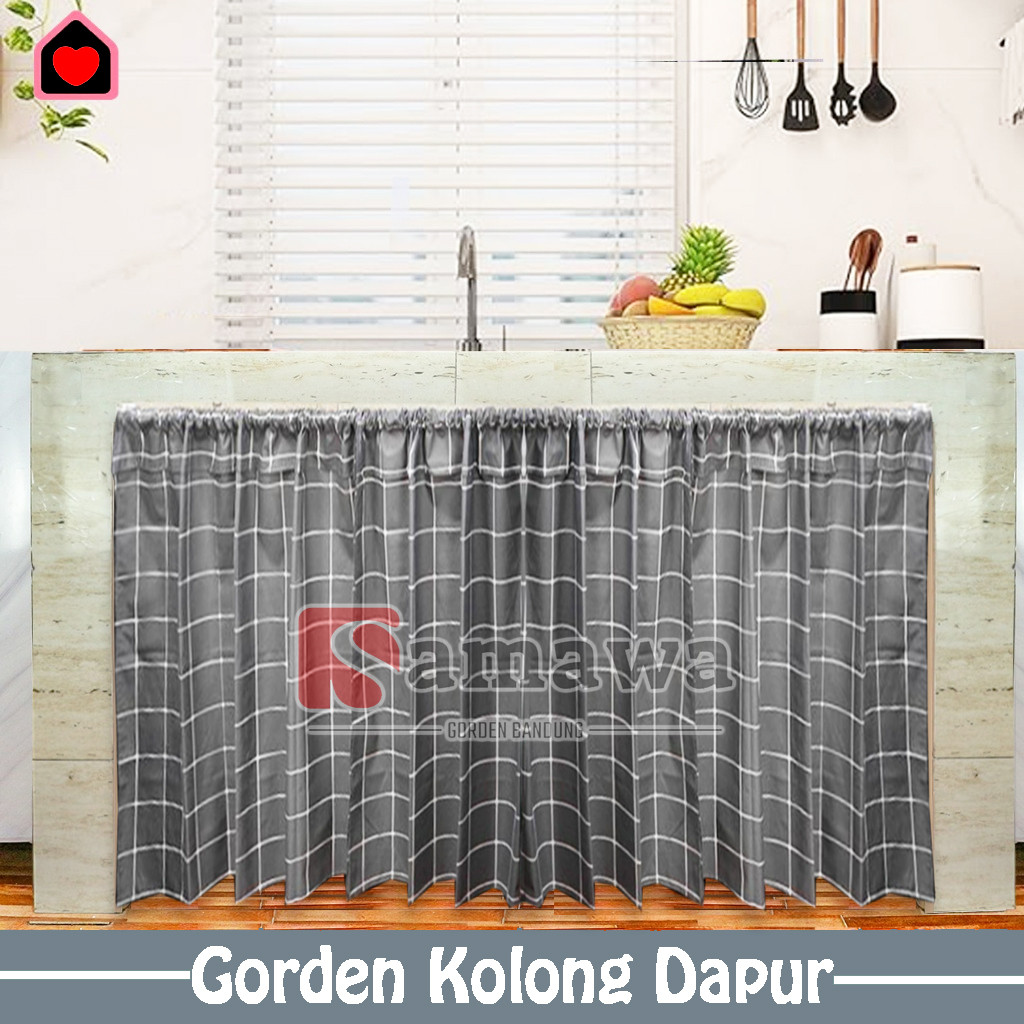 Gorden Kolong Meja Kompor Dapur Ukuran Lebar 100x60cm Motif Kotak Abu