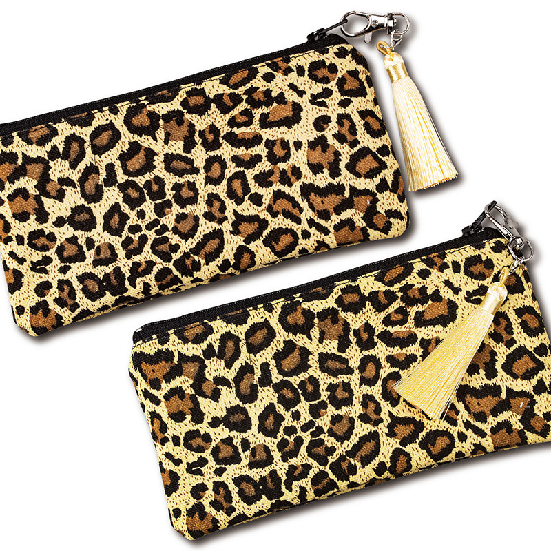 

Double-sided Pattern "Leopard Print" Canvas Chain Cosmetics Storage Bag, Pen Case, Coin Clip