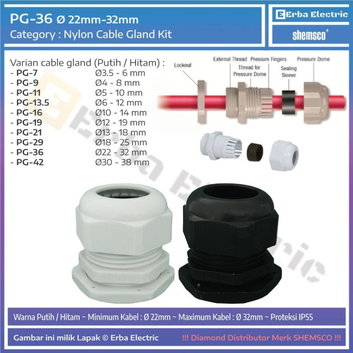 

MU99 Cable Gland PG-36 Pelindung Jalur Kabel Gland PG36 Original Shemsco - Hitam