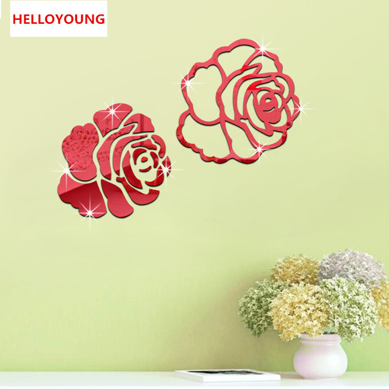 

QT-0118 DIY Rose 3D Mirrored Decor Wall Stickers living room Home Decor Acrylic Mirrored Decor waterproof Removable Sticker