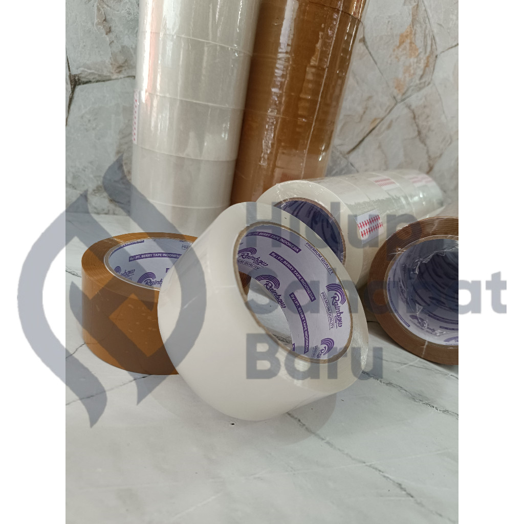 

SATUAN ( 1 BIJI ) Lakban Bening Coklat Besar 48mm x 100yard Rainbow / Isolasi OPP Rainbow