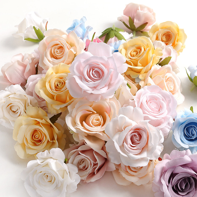 

5/10pcs Silk Rose Artificial Flower Head Scrapbooking Home Wedding Wall Decoration Christmas DIY Wreath Candy Box Cake Decor