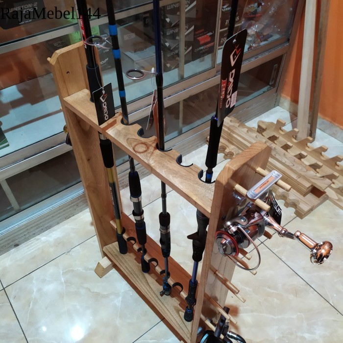 

Rak Joran Variasi plus tempat reel gantung kayu jati-wadah Pancing antik