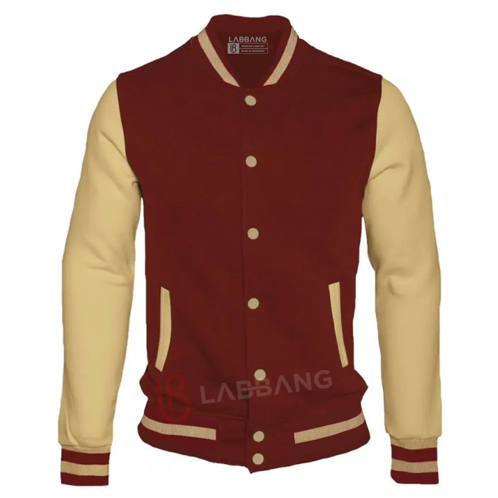 LABBANG Jacket Varsity Burgundy | Jacket Varsity Pria | Jacket Varsity Wanita | Jacket Baseball