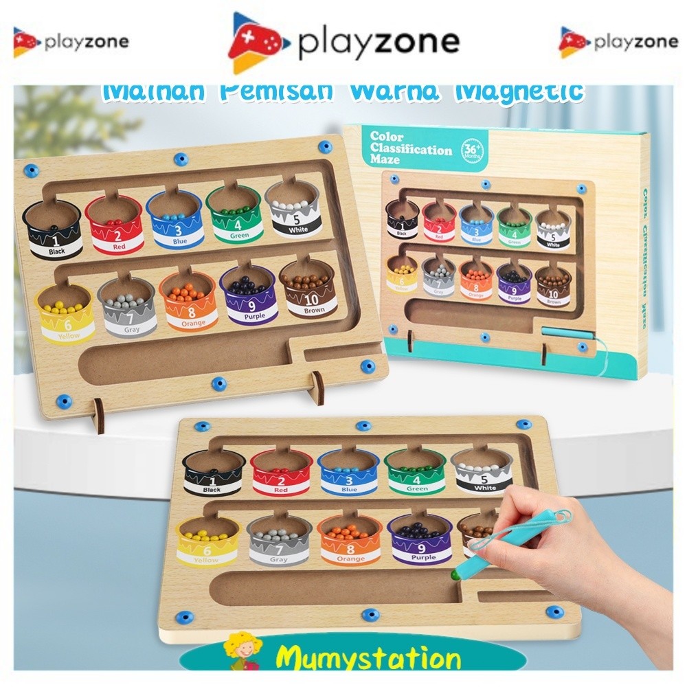 Mainan Penyortiran Warna-Warni Bola Mainan Kayu Tarikan Magnet Mainan Edukasi Anak