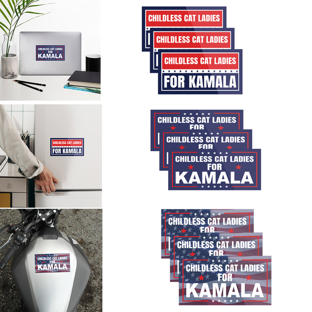 

3pcs Childless Cat Lady Ladies for Kamala Harris 2024 Decal Stickers,Harris for President 2024 Vote Campaign Waterproof Stickers