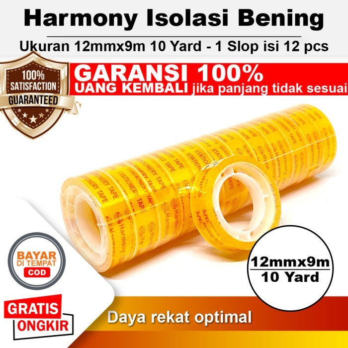 

1 Slop Isi 12 pcs - Harmony Stationary Tape 45u Isolasi Bening Kecil 12mmx9m 10 Yard Selotip Sleman Jogja