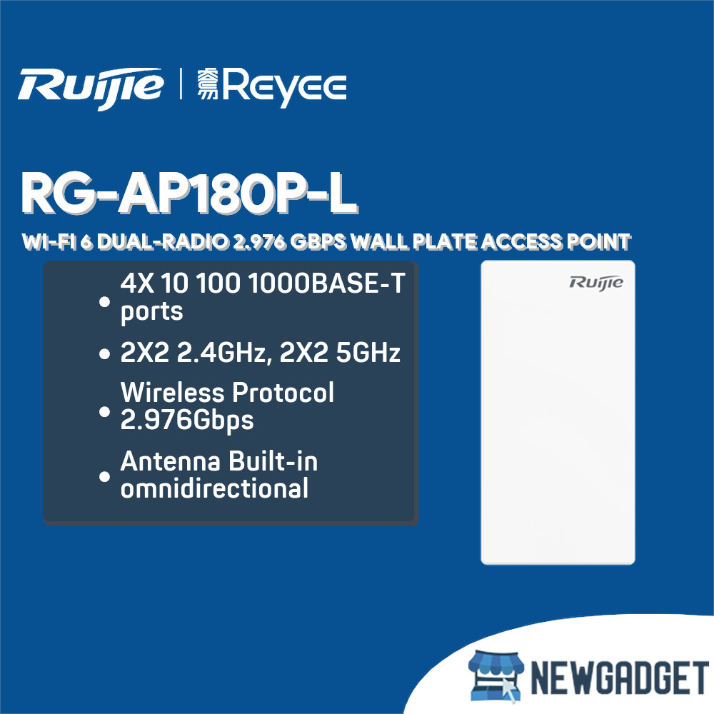 RUIJIE REYEE RG-AP180P-L WI-FI 6 DUAL-RADIO 2.976 GBPS WALL PLATE ACCESS POINT