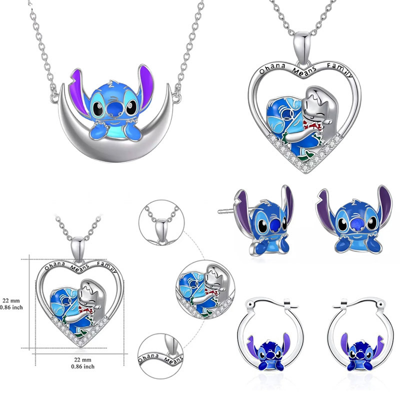 Stitch Necklace Cartoon Disney Earrings Friendship Necklace Children's Birthday Gift Fashion Festiva