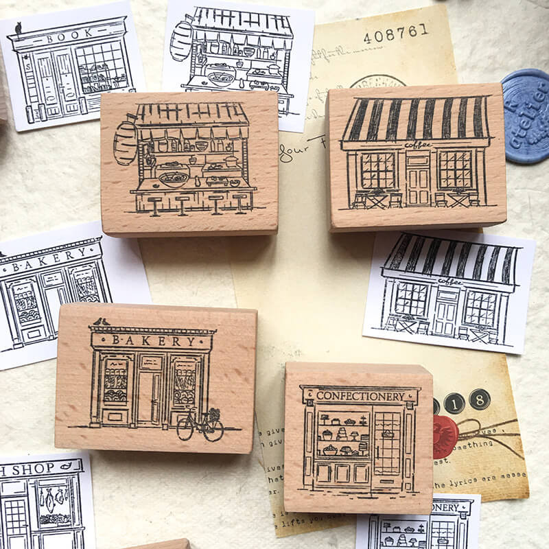 

Stamp Kawaii Scrapbooking Coffee Shop Book Store Ramen Bakery Journaling Scrapbook Diary Decoration Cute Wooden Stamp