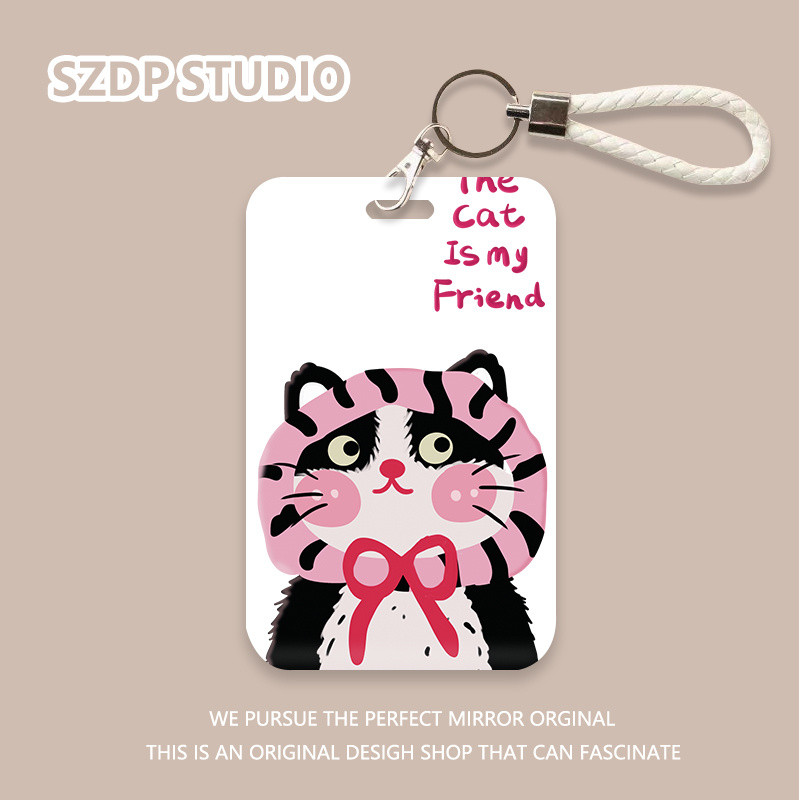 

ID CARD Penutup pelindung gantungan kunci terintegrasi pola kucing merah muda kawaii lucu penutup pelindung kartu bank kartun Korea penutup pelindung kartu ID kartu bus