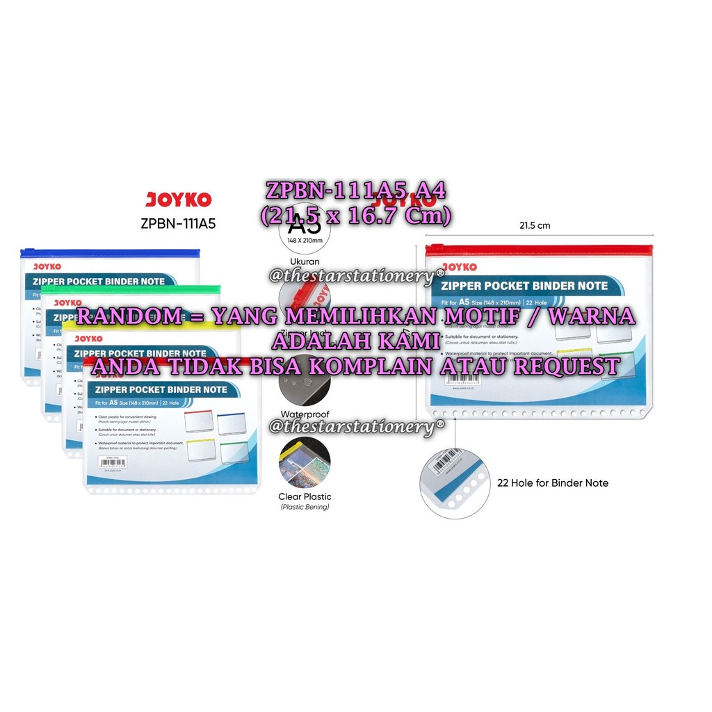 

(1 Biji) GROSIR Zipper Pocket JOYKO ZPBN-111A5 / Zipper Pocket Binder Note A5 Joyko ZPBN-111A5 A5