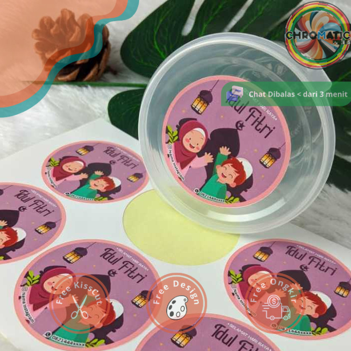 

chromatic 2-4 Cetak Sticker Label Bulat Idul Fitri Stiker Lebaran Toples Label Kue Lembaran A3+