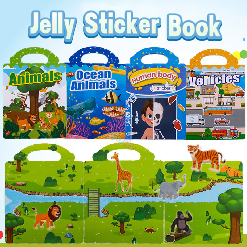 Geetoy Buku Stiker Jelly Yang Dapat Digunakan Kembali Stiker Berdandan Hewan Kartun Lucu Buku Pembel