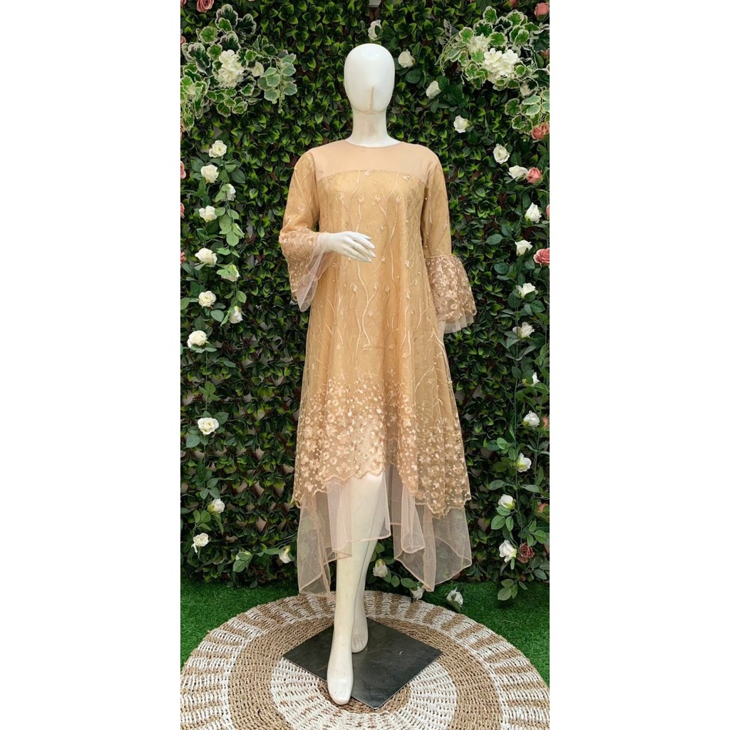 NEW -DRESS KONDANGAN WANITA DRESS BRUKAT ELSIORA - Rose gold, M