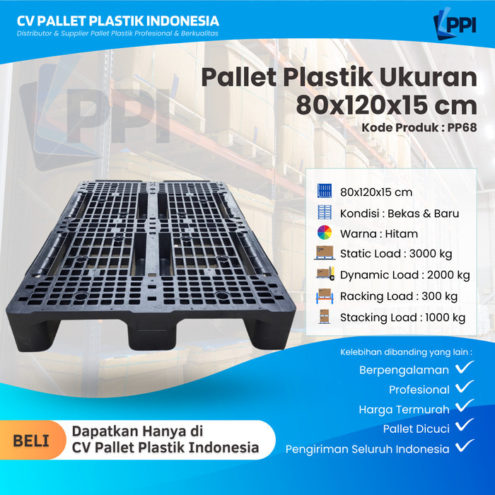 

Pallet Plastik Bekas/Baru Ukuran 80x120x15 cm – PP70 / Pallet Plastik Hitam/ Pallet Plastik Jaring