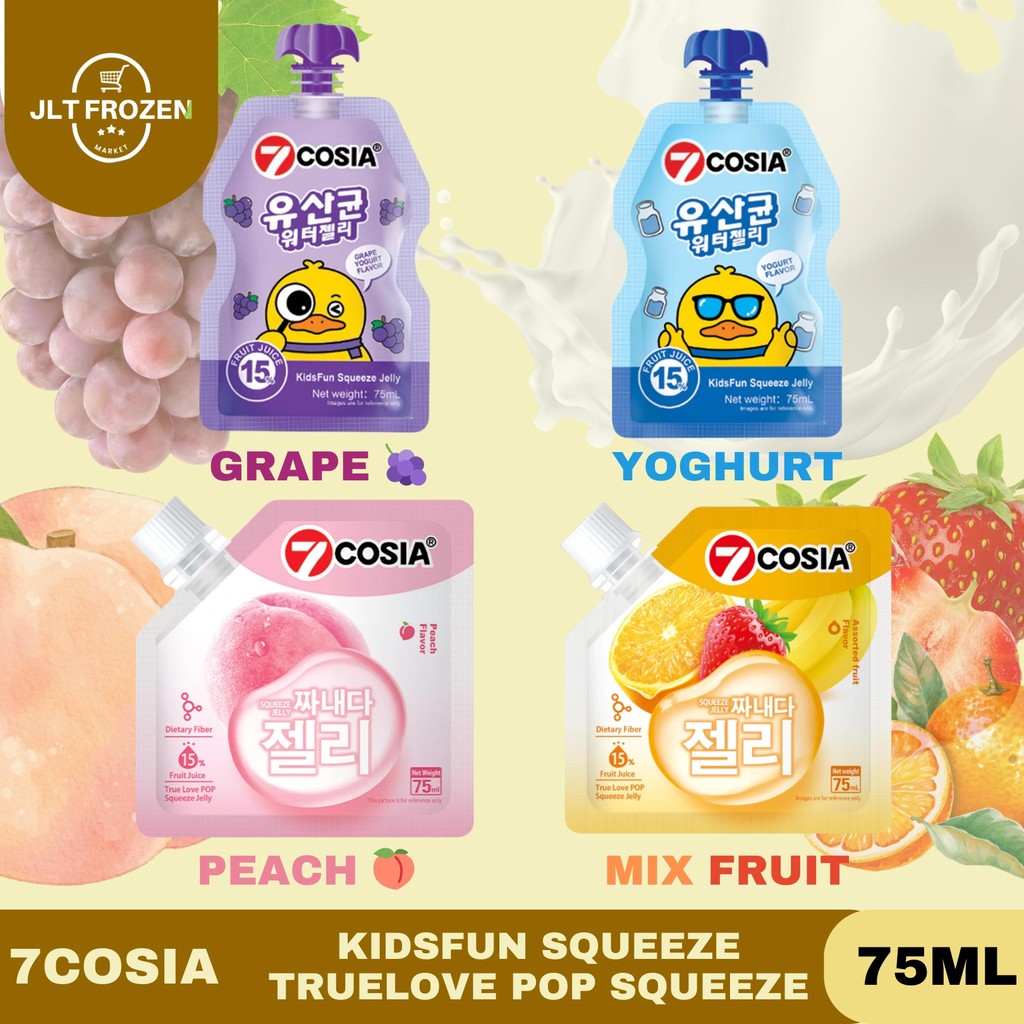 

7COSIA Squeeze Jelly 75ml / Kidsfun Squeeze Yogurt / Grape / TrueLove Pop Squeeze Jelly Peach / Persik Mix Fruit / Jeli / Minuman Jelly / Jelly Drink / Minuman Buah