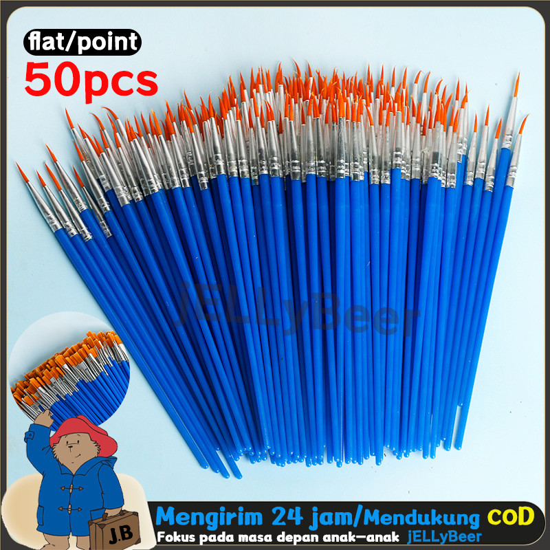 

jELLyBeer 50pcs Paintbrush Akrilik Bulu Nilon Artist Paint Brush Besar Lukisan Cat Minyak Guas Graffiti Flat Tip Sikat Runcing Lukis Set