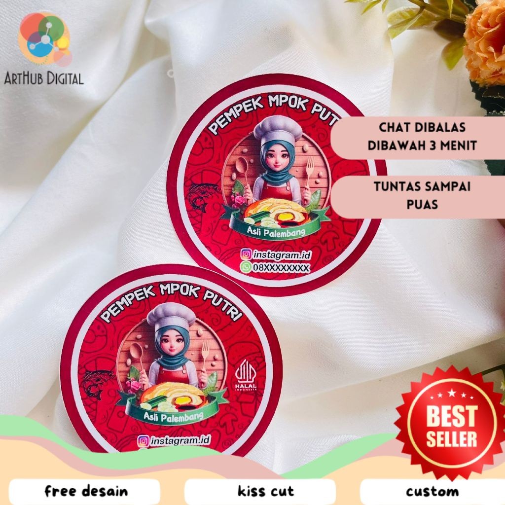 

AHD Sticker Chromo Bulat Pempek Label Makanan Packaging Stiker Produk Khas Palembang Custom Nama 2-4