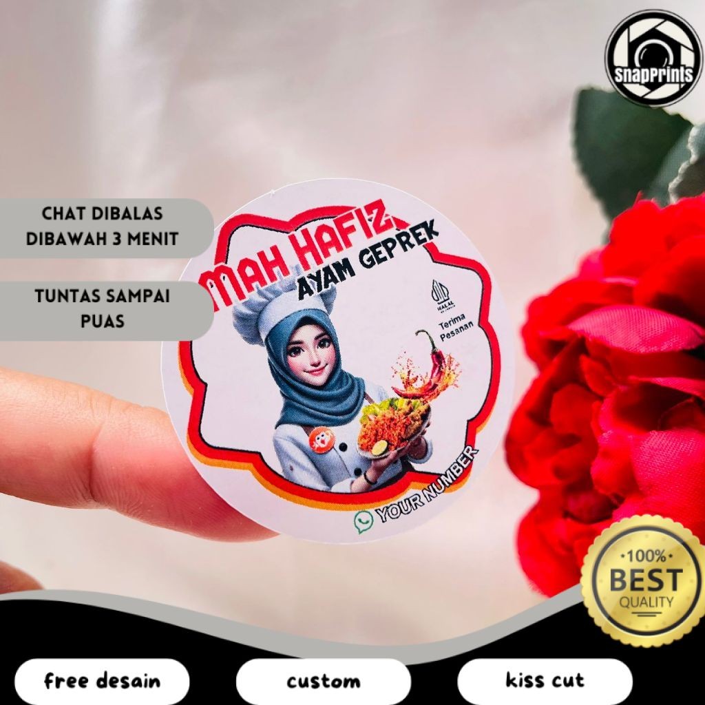 

SP 2-4 Cetak Stiker Makanan Ayam Geprek Goreng Bulat Chromo Sticker Label Box Kardus Custom