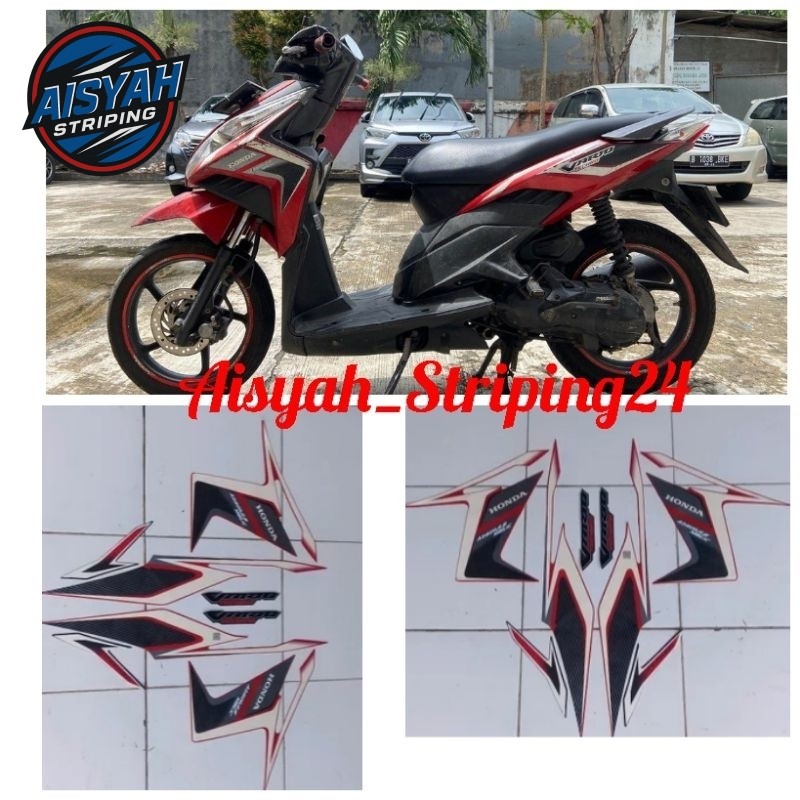 Striping stiker sticker siker lis bodi motor honda Vario Tecno 110 2011 merah