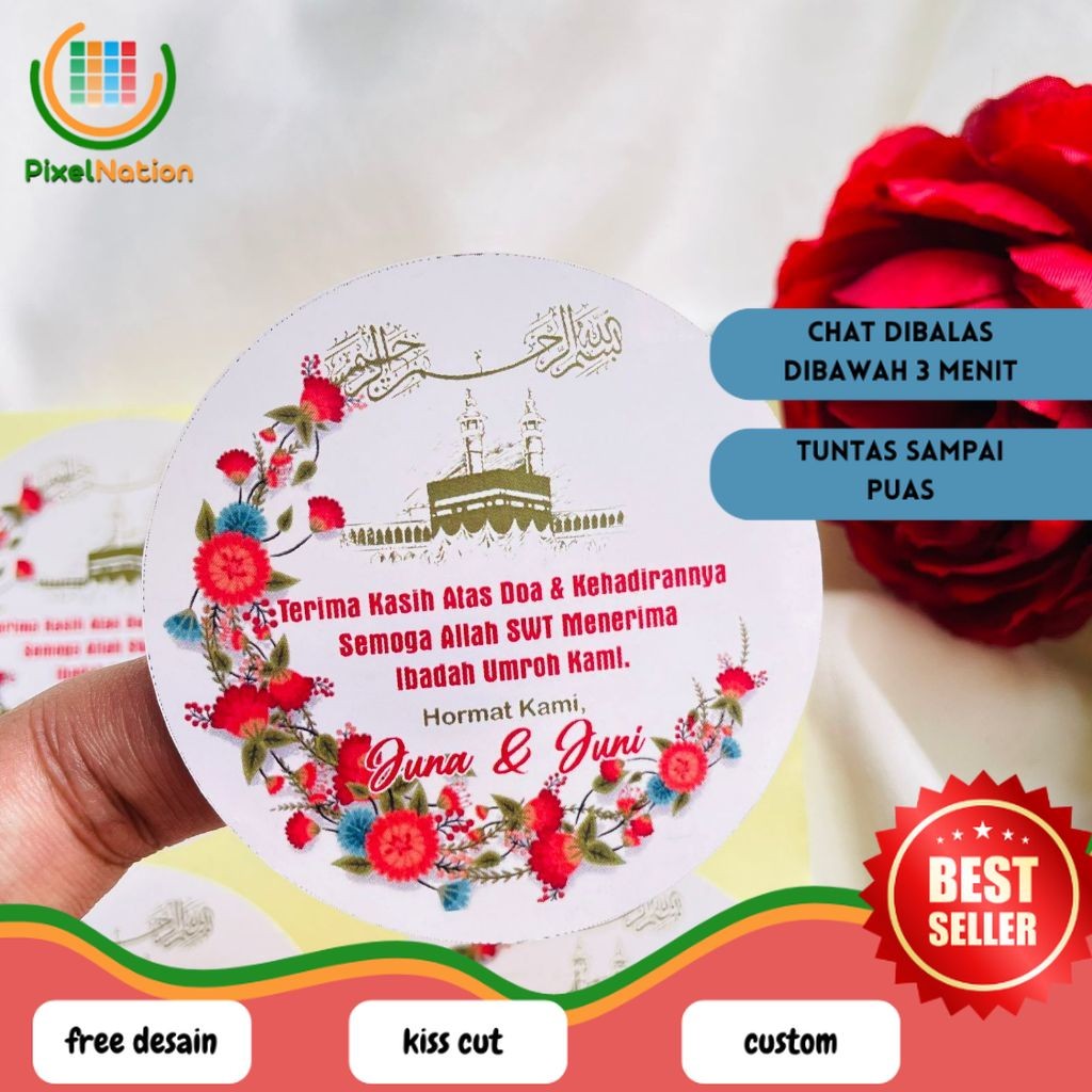 

PiNat 9-15 Print Cetak Sticker Hampers Snack Oleh Oleh Naik Haji Label Tasyakuran Umroh Bulat