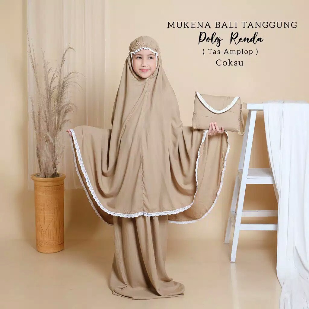 PREMIUM / MUKENA POLOS RENDA ANAK TANGGUNG - MUKENA BALI ANAK USIA 10-16 TAHUN