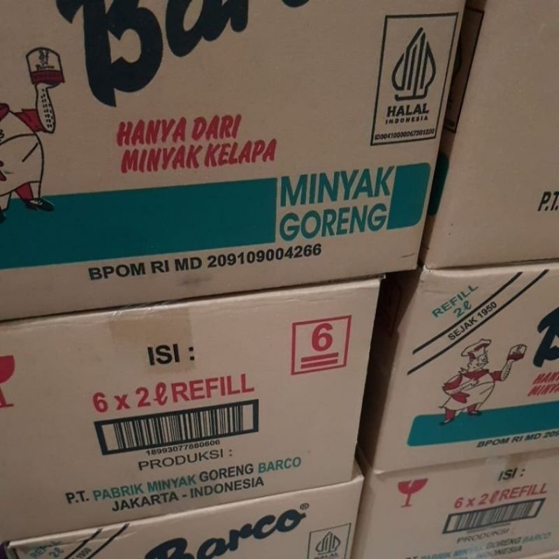 

BARCO Coconut Cooking Oil Pouch (2L x 6) 1 Dus / Minyak Goreng Kelapa BARCO Coconut Oil 2 Liter Kemasan 2000mL 1 Karton