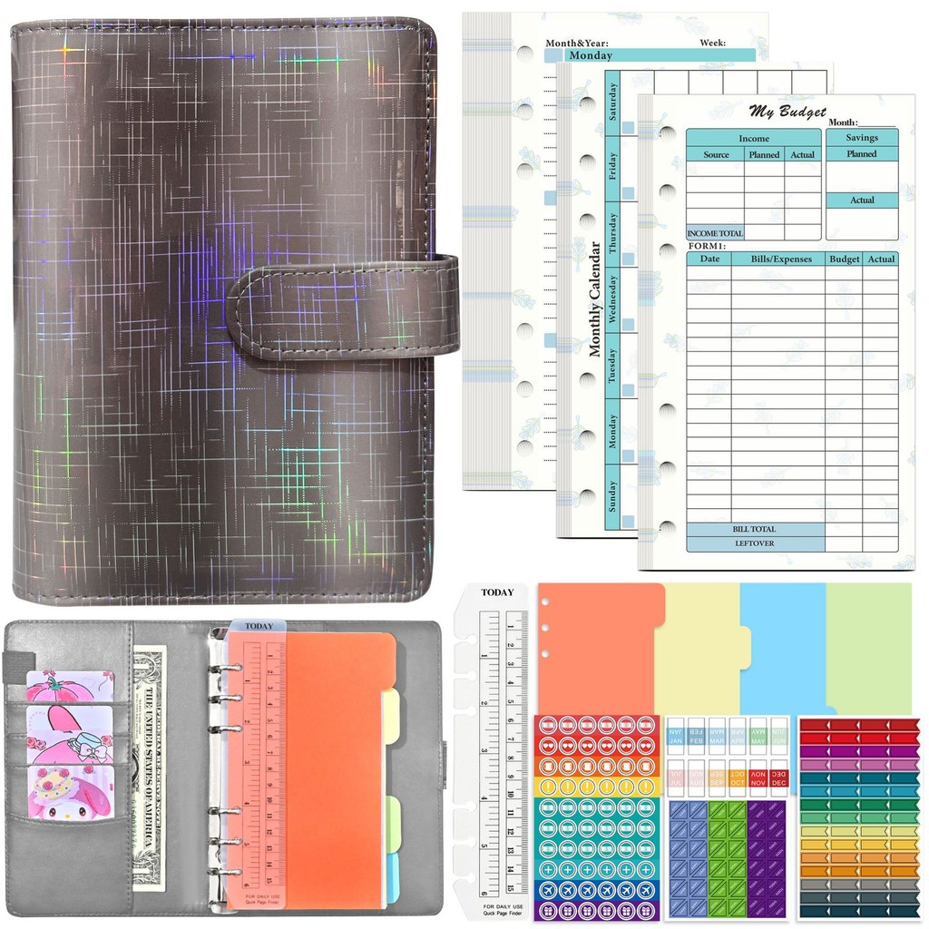 

A6 Binder Gradient Laser English Notepad PU loose-leaf notebook Plan this week Plan Month Plan Ledger Office Stationery