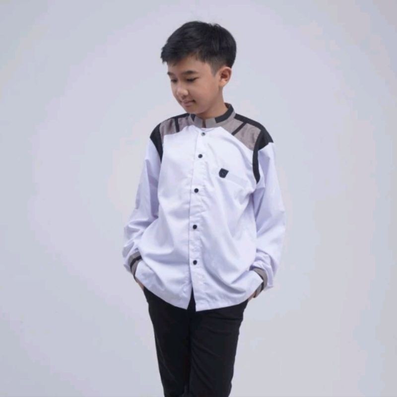 Baju Koko Anak Elrumi Lengan Panjang Motif Tanduk Rusa Usia SD SMP Bahan Katun Toyobo