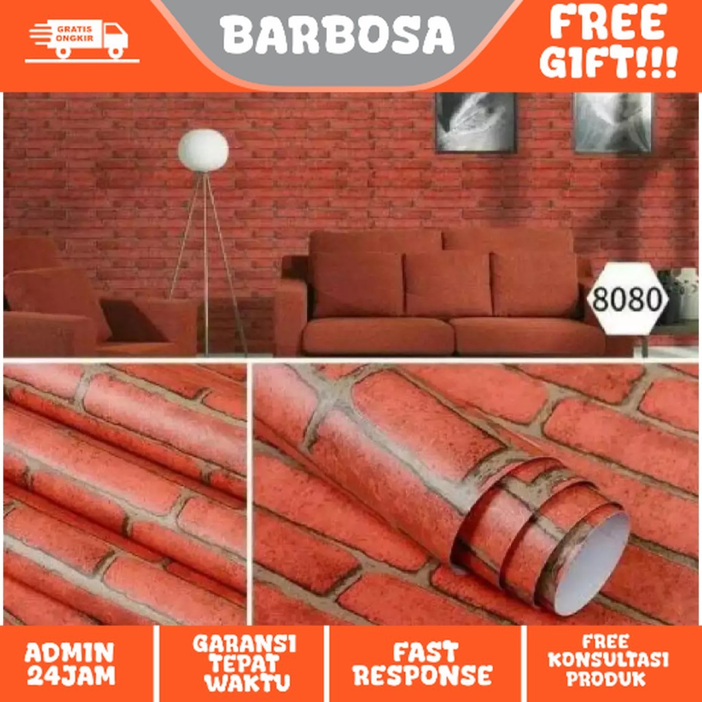 Wallpaper Sticker Dinding Motif Bata Merah - Anti Air - Ukuran 45cm x 8 m