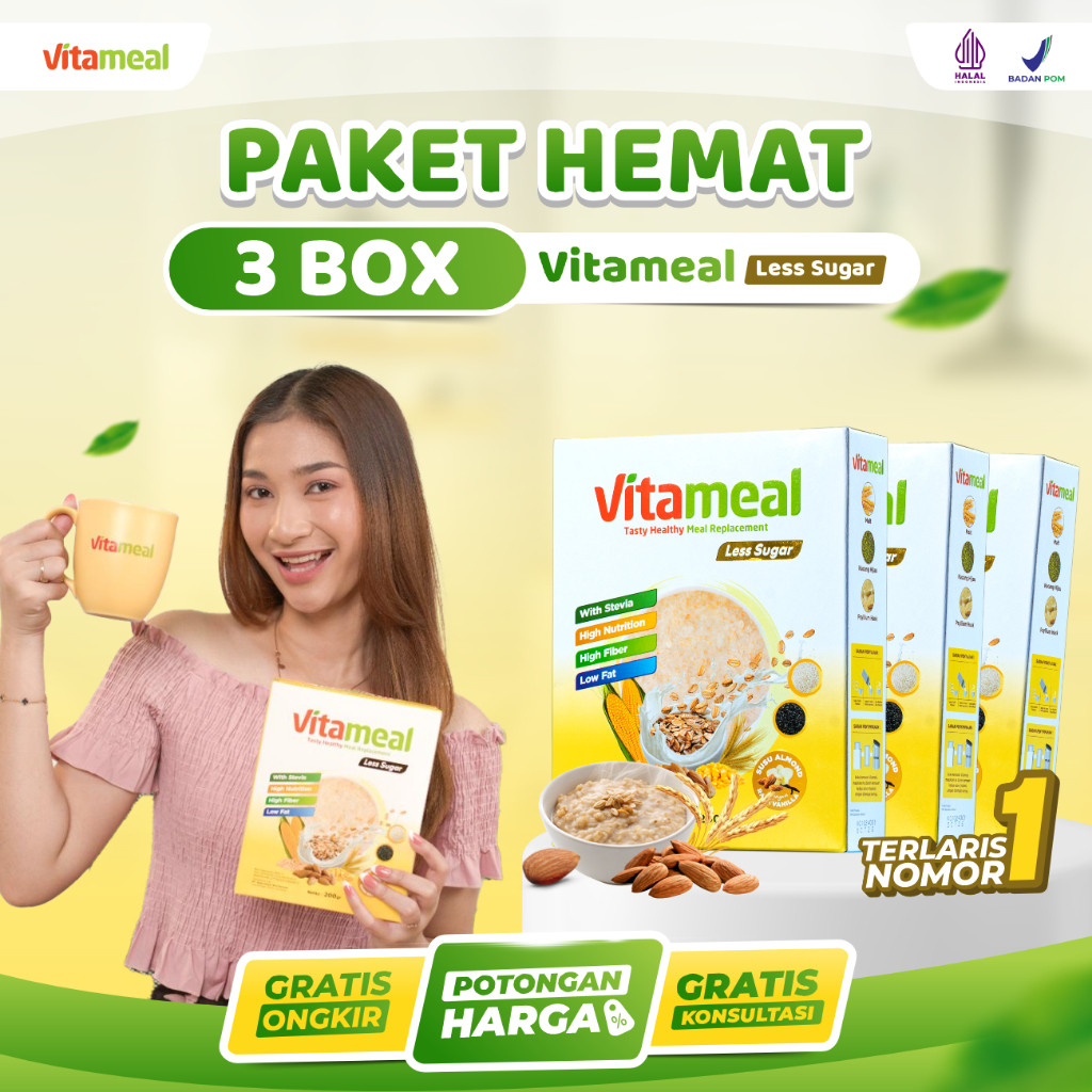 

Paket Vitameal Less Sugar - Paket 3 Box Lebih Rendah Gua Sereal Pengganti Sarapan Membantu Mencegah Diabetes Dan Menstabilkan Gula DArah dan Hipertensi Aman di Kosumsi BPOM