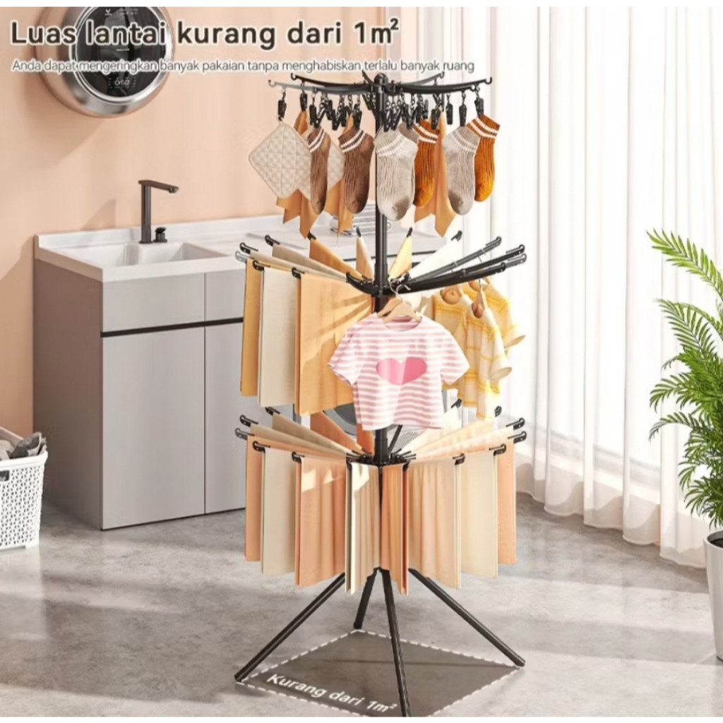 Rak Jemuran Pakaian Model Menara 3 Susun Bisa Dilipat | Tempat Jemur Minimalis Gantungan Baju