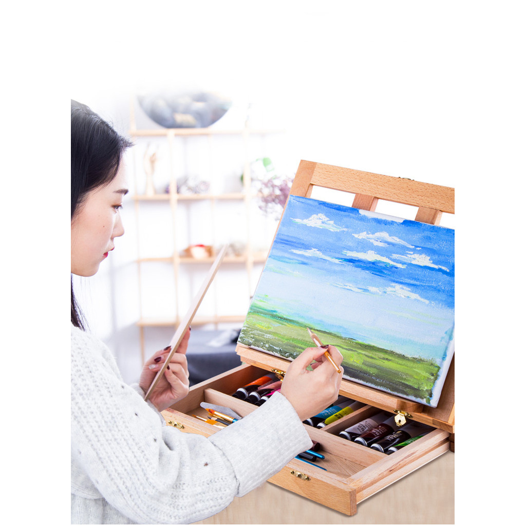 

Adjustable Wooden Tabletop Art Easel with Storage Drawer - Portable Painting Sketch Studio Kit for Kids, Artists & Hobbyists - C