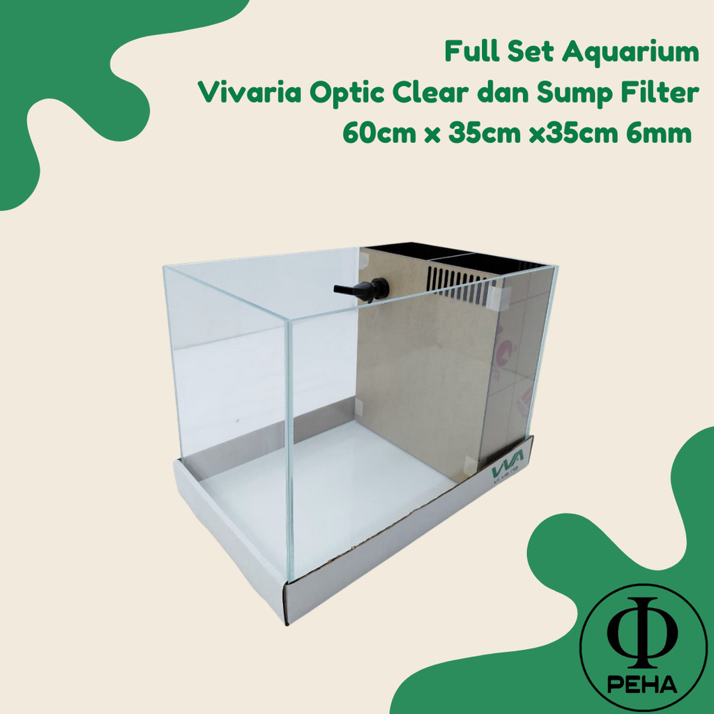 Full Set Aquarium Vivaria Optic Clear dan Sump Filter 60cm x 35cm x35cm 6mm + PACKING KAYU