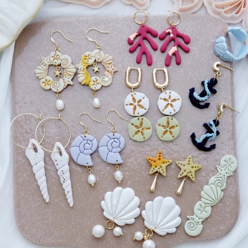 

Ocean Series Polymer Clay Cutters Summer Beach Earring Embosser Cutter Shell/Conch Shape Earring Mold for Pendant Jewelry