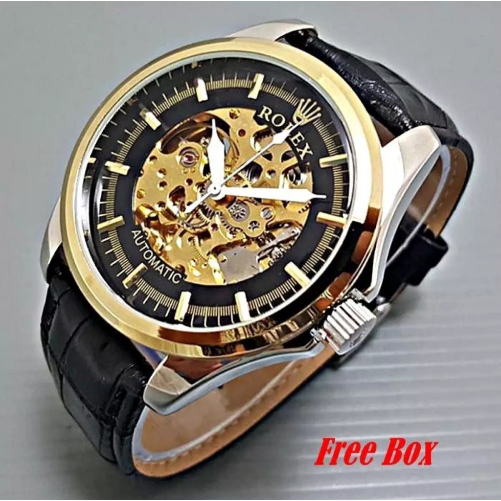 TERBARU JAM TANGAN AUTOMATIC TANPA BATRAI TALI KULIT FREE BOX ||JAM TANGAN AUTOMATIC