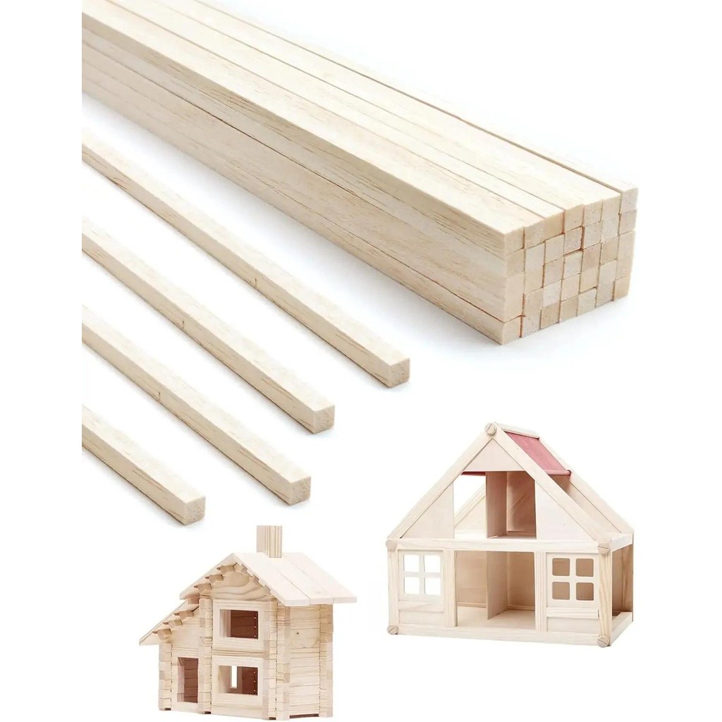 

100pcs Balsa Wood Sticks Square Wooden Dowel Unfinished Hardwood Strip Woodcraft Stick for Dollhouse Decoration DIY Craft Model