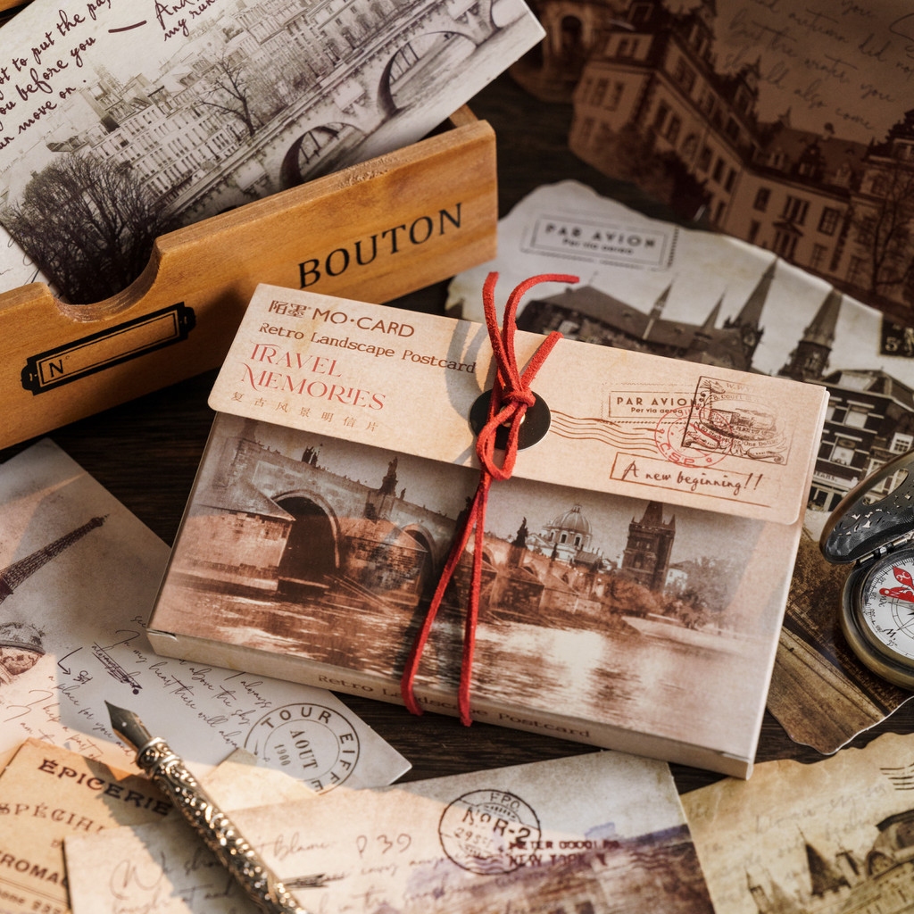

1Style 30Pcs/bag boxed postcard vintage architecture landscape English old newspaper handbook gift card