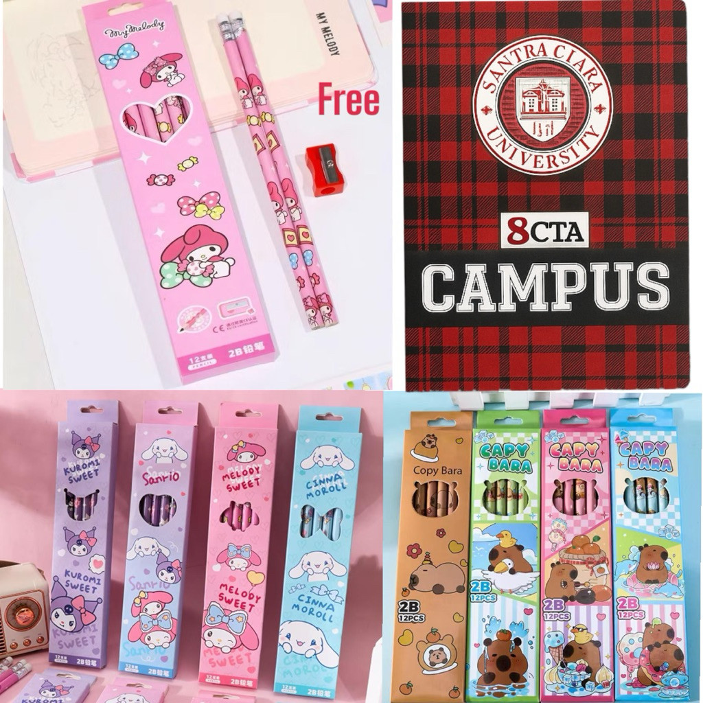 

[FS GROSIR] 12pc Pensil 2B Free Buku Tulis 1pc Paket Alat Tulis Murah Motif Sanrio Capybara