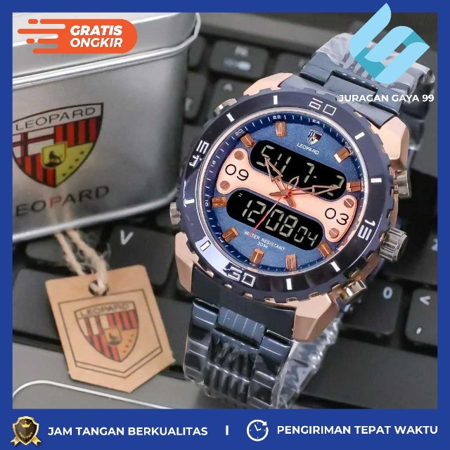 Jam Tangan Pria Fashion Leopard Original SL 8817 Free Logam Dual Time - Bisa Bayar Ditempat - COD - 