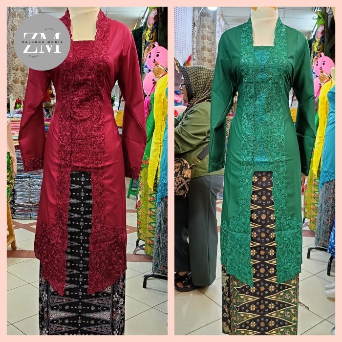 

✨LARIS✨ -setelan kebaya tunik kutubaru bordir polos / kebaya tradisional - Putih, M