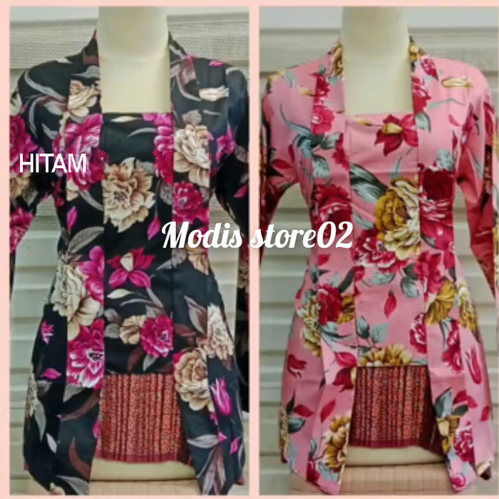 

✨LARIS✨ -kebaya kutubaru premium motif bunga besar lengan panjang - Hitam, 3L
