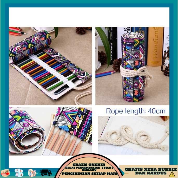 

MARCO Bohemian Tas Tempat Pensil Gulung Canvas 48 Slot 20.5x59cm - EN-71