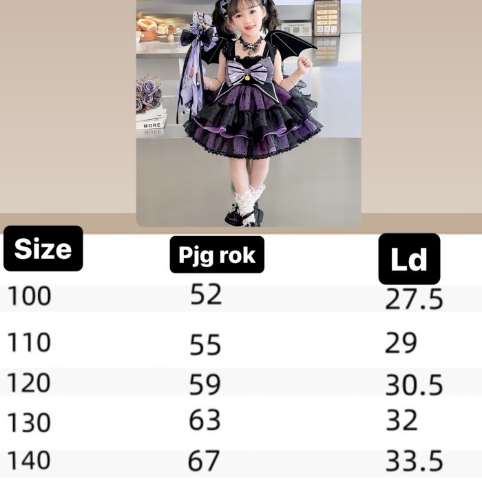 kostum kuromi anak/ kostum karakter anak/ dress kuromi/ cosplay kuromi - Bando, 100