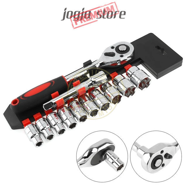 Set Kunci Ring 12in1 Kunci Pas Combination Socket Wrench Set 1/4 Handle 12 Pcs