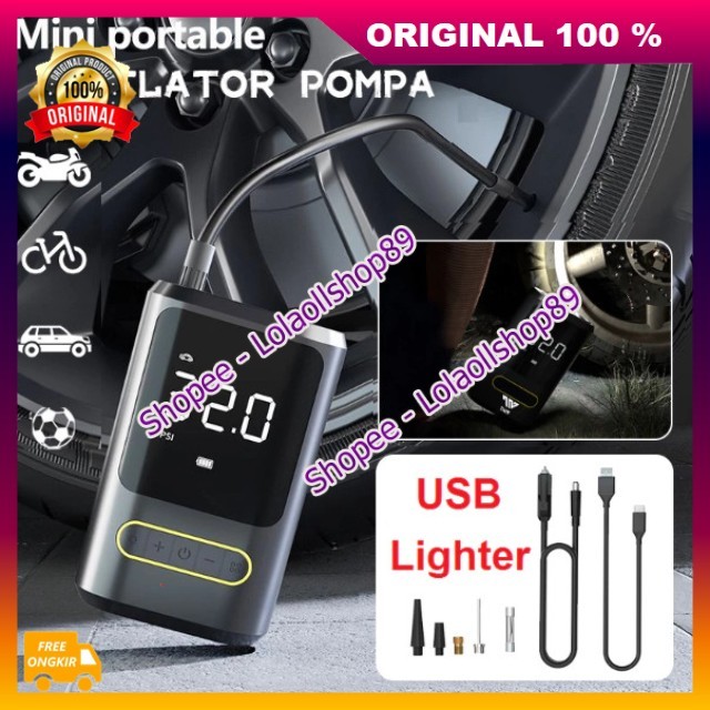 AirMax Pompa Ban Mobil dan Motor Mini Pompa Ban Electric Air Pump Inflator Portable USB Kekuatan 10x