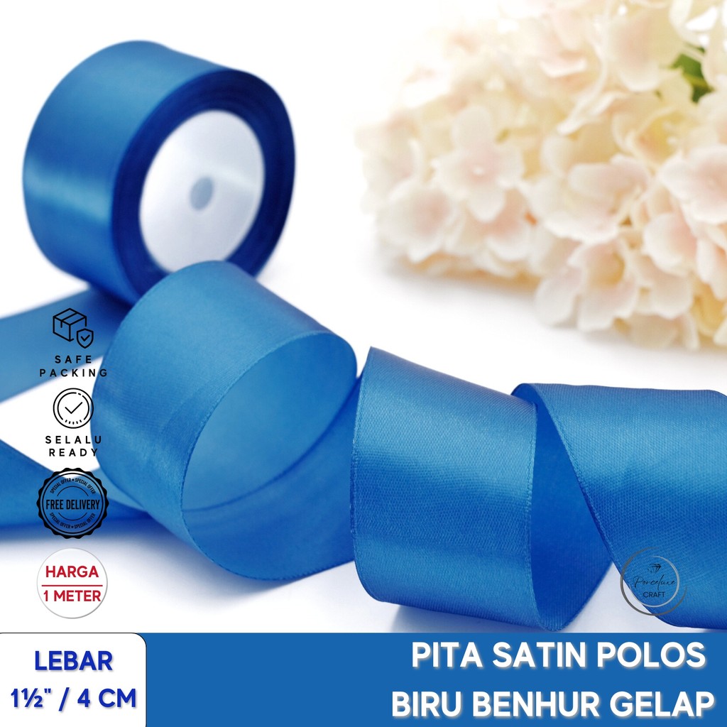 

Pita Ribbon Satin Hiasan Dekorasi Kado Hampers Polos Biru3 4 cm / 1,5 inchi Harga per Meter