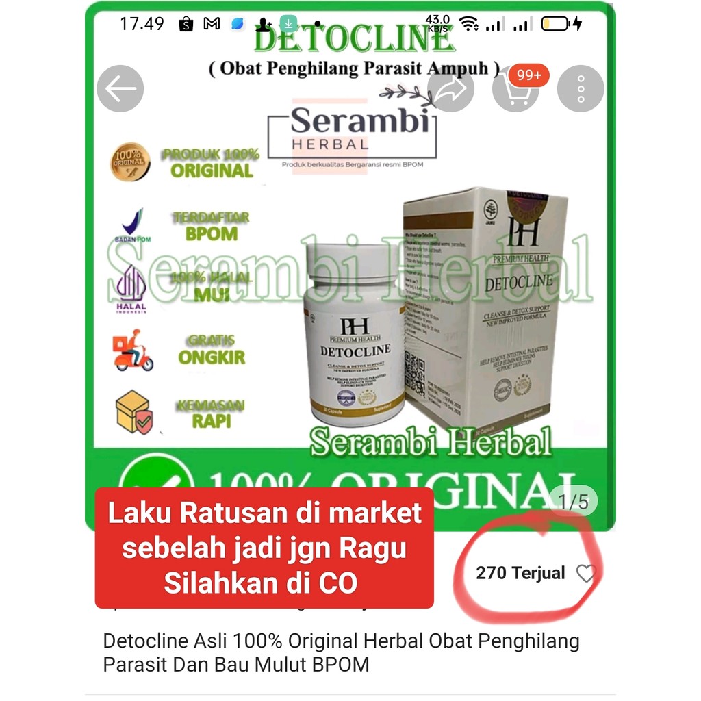 

Detocline Asli 100% Original Herbal Obat Penghilang Parasit Dan Bau Mulut BPOM membunuh Cacing/Parasite di dalam tubuh membantu menghilangkan bercak atau daging lebih di kulit akibat parasit joklen9000