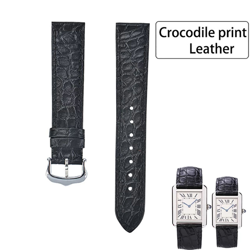 watchstrap cowhide crocodile pattern leather watchband suitable for CARTIER tank solo London Santos 